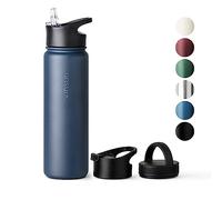 Vinsun Gourde Isotherme Inox 750ml - avec Paille (3 Bouchons) - Étanche, sans BPA, Reutilisable - Bouteille Thermo Sport, Randonnee, Velo, Voyage, École, Bureau