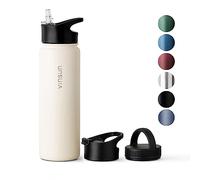Vinsun Gourde Isotherme Inox 750ml - avec Paille (3 Bouchons) - Étanche, sans BPA, Reutilisable - Bouteille Thermo Sport, Randonnee, Velo, Voyage, École, Bureau