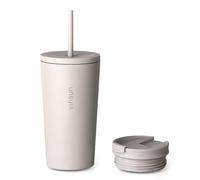 VINSUN Mug Isotherme avec Paille et Couvercle 480ml - Acier Inox, Anti-Fuite, Double Paroi, Boissons Chaudes et Froides - Tasse Isotherme Voyage, Uni