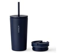 VINSUN Mug Isotherme avec Paille et Couvercle 480ml - Acier Inoxydable, Anti-Fuite, Double Paroi, Boissons Chaudes et Froides - Tasse Isotherme Uni