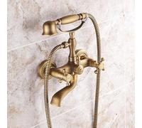 Vinta Robinet mitigeur de bain mural en laiton avec pommeau de douche à main, double poignée en croix, robinet de salle de bain pour décoration d'intérieur