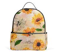 Vintaga Sac à dos imperméable à motif tournesol dessiné à la main Sac à dos à bandoulière Sac à dos de gym, feuilles vertes, jaunes et oranges, sac de jour décontracté de voyage en plein air, sac de sport pour femme et homme