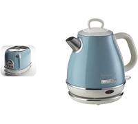 Vintage 155 Grille-Pain Design 2 Tranches,Bleu Pastel & Vintage 2868 Bouilloire Électrique En Acier Inoxydable Pour Infusions,Thés Et Tisanes,Système De Mise Hors Tension,Bleu Clair