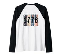 Vintage 1776 Drapeau Américain Feu d'artifice USA Backprint Manche Raglan