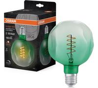 Vintage 1906 green tinted LED lamp, 4.5W, 180lm, globe shape with 124mm diameter & E27 base, warm white light, spiral filament, dimmable, life of up to 15,000 hours