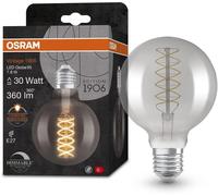 Vintage 1906 smoke tinted LED lamp, 7.8W, 360lm, globe shape with 95mm diameter & E27 base, warm white light, spiral filament, dimmable, life of up to 15,000 hours