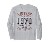 Vintage 1970 Fine Like Vinyl Only Better Retro Birthday Manche Longue