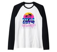 Vintage 1974 Anniversaire 51 ans Années 80's Rétro Palmier Coucher de Soleil Manche Raglan