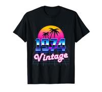 Vintage 1974 Anniversaire 51 ans Années 80's Rétro Palmier Coucher de Soleil T-Shirt