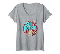 Vintage 1974 Still Rockin' Since Cadeau pour Femme Amateur de Musique T-Shirt avec Col en V, Femme, Gris Chiné, L