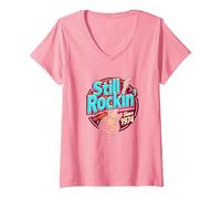Vintage 1974 Still Rockin' Since Cadeau pour Femme Amateur de Musique T-Shirt avec Col en V, Femme, Rose, S