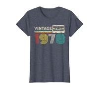 Vintage 1978 Classic Birthday 1978 Cassette Tape Vintage T-Shirt, Femme, Bleu Chiné, S