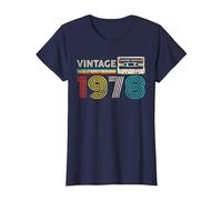 Vintage 1978 Classic Birthday 1978 Cassette Tape Vintage T-Shirt, Femme, Bleu Marine, M
