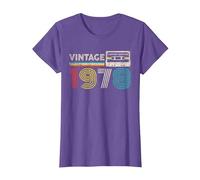 Vintage 1978 Classic Birthday 1978 Cassette Tape Vintage T-Shirt, Femme, Violet Chiné, L