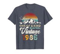 Vintage 1985 Anniversaire 41 Ans Montagnes Retro T-Shirt, Homme, Bleu Chiné, XL