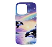 Vintage 90s Inspired Airbrush Orca Sunset Rainbow Frutiger Coque pour iPhone 14 Pro Max