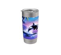 Vintage 90s Inspired Airbrush Orca Sunset Rainbow Frutiger Gobelet isotherme en acier inoxydable double paroi
