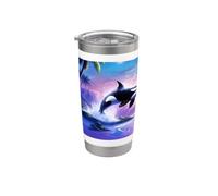 Vintage 90s Inspired Airbrush Orca Sunset Rainbow Frutiger Gobelet isotherme en acier inoxydable double paroi