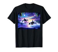Vintage 90s Inspired Airbrush Orca Sunset Rainbow Frutiger T-Shirt