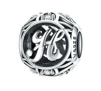 Vintage A-Z Lettre Charmes 925 En Argent Sterling Alphabet Perles Creuses Fit Femmes Bracelets Bijoux