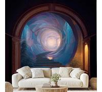 Vintage Abstrait Mystérieux Arc Papier Peint Intissé Escalier en Colimaçon Illusion D'Optique Mural Psychédélique Surréaliste Papier Peint Autocollant Mural 100x70 cm pour Chambre Salle de Bain Salon