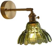 Vintage Adjustable Angle Wall Sconce Transparent Glass Flower Shape Wall Light Indoor Decorative Wall Lamp E26/27 Base for Bedroom Living Room Loft Entrance(Transparent)/Green