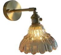 Vintage Adjustable Angle Wall Sconce Transparent Glass Flower Shape Wall Light Indoor Decorative Wall Lamp E26/27 Base for Bedroom Living Room Loft Entrance(Transparent)/Amber