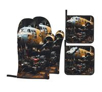 Vintage Aircraft Machinery Kit de cuisson durable Gants de four et maniques avec design imperméable et protection thermique