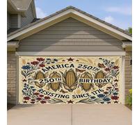 Vintage America Couverture de porte de garage pour 250e anniversaire, décorations florales rustiques pour intérieur et extérieur, décoration de fête patriotique, 400 x 180 cm
