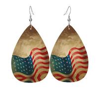 Vintage American Flag 4th of July USA Print Leather Earrings for Women - Pendants d'oreilles en forme de larme, parfaites pour les fêtes et accessoires de costume, taille unique, cuir, sans pierre