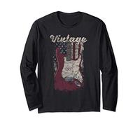Vintage American Flag Guitar Player TShirt Guitarist Gift Manche Longue