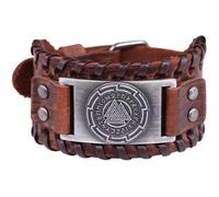 Vintage Amulette Nordic 24 Viking Runes Odin Symbole Bracelet en cuir marron pour homme et femme[2448]