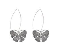 Vintage argent papillon Drop boucles d'oreilles Boho Style Long crochet Dangle boucles d'oreilles avec complexe texturé Design inspiré de la Nature bijoux pour les femmes