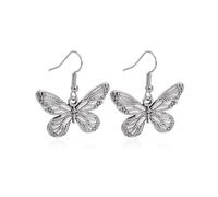 Vintage argent papillon Drop boucles d'oreilles complexe texturé papillon Dangle boucles d'oreilles rétro Boho gothique Punk Style boucle d'oreille cadeau pour les femmes