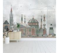 Vintage Art City Castle House Architecture Papier Peint 3D Installation Facile Intissé Tapisserie Bureau Salon Canapé Chambre Décoration Murale-430cm×300cm