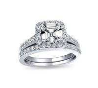 Vintage Art Deco Style 2CT Square Solitaire Asscher Cut AAA CZ Halo Anniversary Engagement Bague De Mariage Ensemble De Bagues De Fiançailles Pour Femmes .925 Argent Sterling