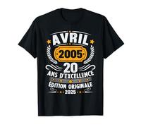 Vintage Avril 2005 Cadeau Anniversaire 20 Ans Garçons Filles T-Shirt