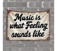 Vintage Bar Decor Music Is What Feeling Sounds Like Tapisserie drôle Décoration extérieure drôle Décor pour bar (75 x 100 cm)