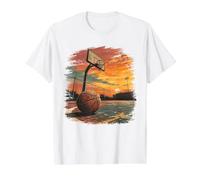 Vintage Basketball Sunset Court Player Weekend Humeur T-Shirt Graphique avec Valeur, Homme, Blanc, XL