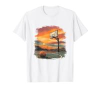 Vintage Basketball Sunset Court Scène Humeur T-Shirt Graphique avec Valeur