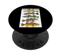 Vintage Bass Fishing Fish Chart Respect The Local PopSockets PopGrip Adhésif