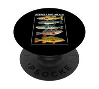 Vintage Bass Fishing Fish Chart Respect The Local PopSockets PopGrip Adhésif
