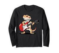 Vintage Bearded Dragon Punk Music Playing Guitar Manche Longue