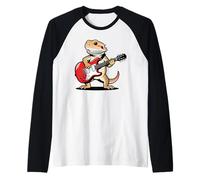 Vintage Bearded Dragon Punk Music Playing Guitar Manche Raglan
