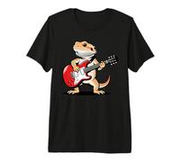 Vintage Bearded Dragon Punk Music Playing Guitar T-Shirt Haut de Gamme