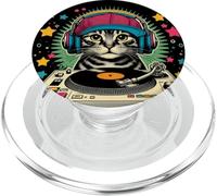 Vintage Beats Feline DJ Cat Synthwave Rétro Kitty Mix PopSockets PopGrip pour MagSafe