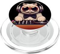 Vintage Beats Feline DJ Cat Synthwave Rétro Kitty Mix PopSockets PopGrip pour MagSafe