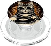 Vintage Beats Feline DJ Cat Synthwave Rétro Kitty Mix PopSockets PopGrip pour MagSafe