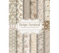 Vintage Beige Floral Scrapbook Paper Pad: Roses, Botanical Neutrals, Cherry Blossoms & Retro Handwriting - 12 Double-Sided Designs · 48 Pages (8.5 x 11 in)