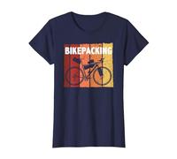 Vintage Bikepacking Graphic Design T-Shirt, Femme, Bleu Marine, S